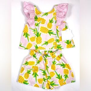 MARMELLATA Girls Pineapple Print Ruffle Top Short Set 5T Tropical Cottage Summer